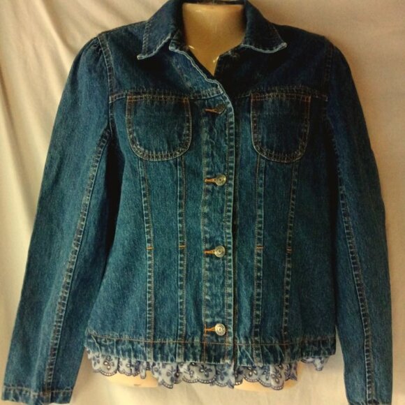 Women's Blue Denim Ruffled Jean Jacket Size Small - Picture 1 of 3